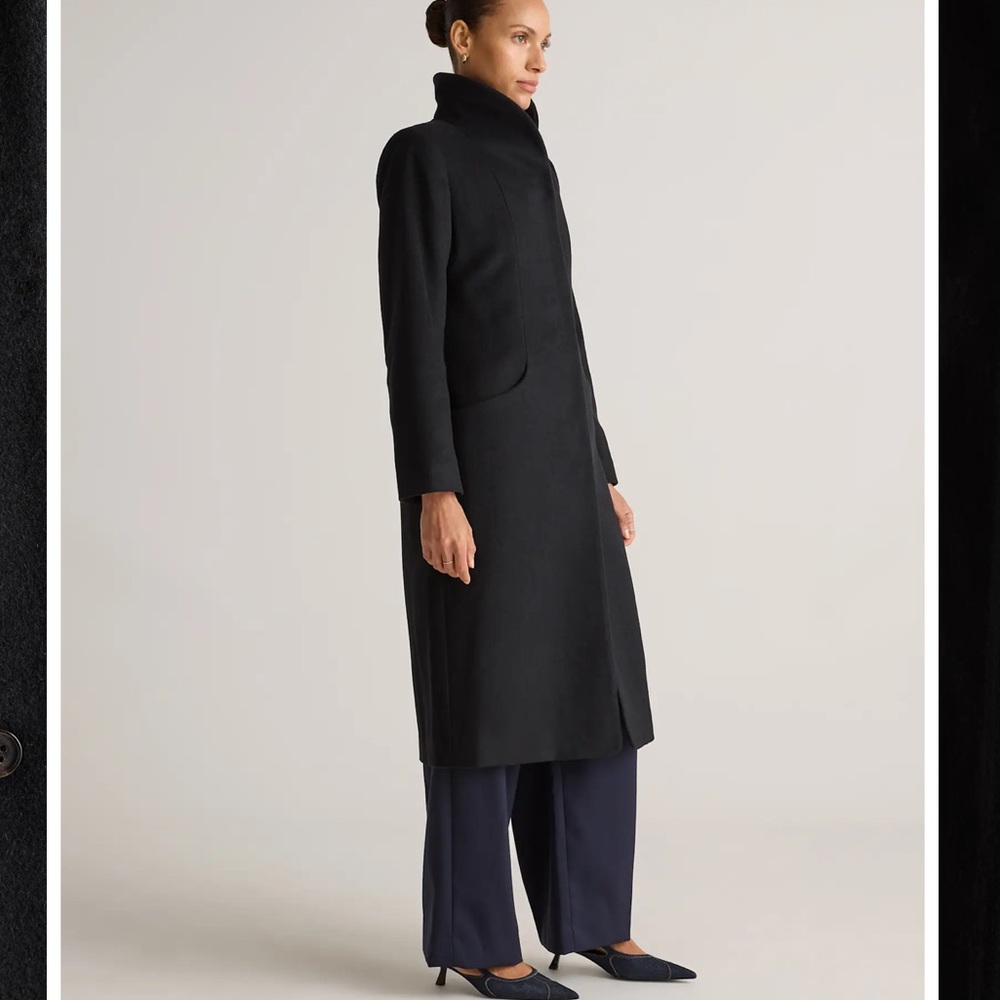 Quince Black Long Wool-Blend Coat